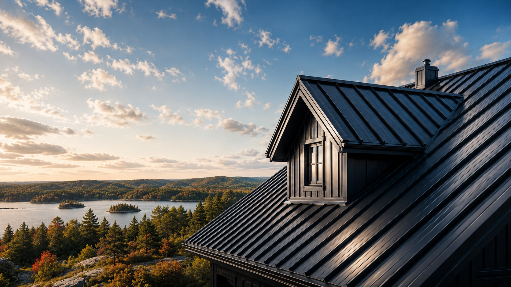 Ontario home finished with a dark standing seam metal roof