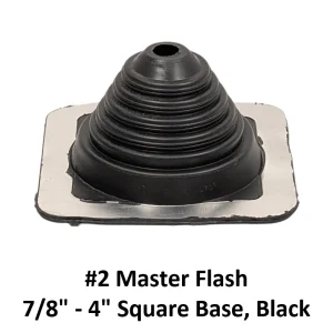 #2 Master Flash pipe flashing, 7/8″–4″, black EPDM on a square base