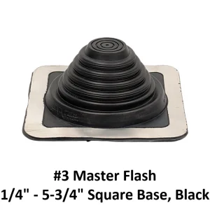 #3 Master Flash pipe flashing, 1/4″–5-3/4″, black EPDM on a square base