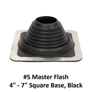 #5 Master Flash pipe flashing, 4″–7″, black EPDM on a square base