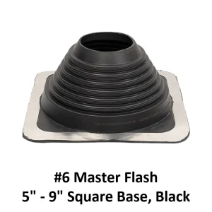 #6 Master Flash pipe flashing, 5″–9″, black EPDM on a square base