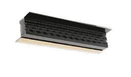 Standing seam vented Z-bar, 1-1/2″ x 15-5/8″, perforated black metal with a butyl strip