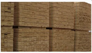 Banded stack of 1x4 rough-cut strapping lumber