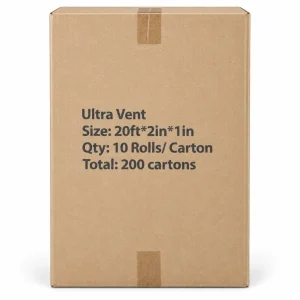 Ultra Vent cardboard box containing 10 rolls, each 1 × 2 inches × 20 feet